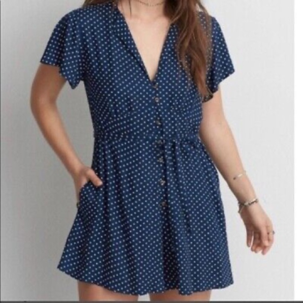 American Eagle Outfitters Navy Polka Dot Romper - Medium - Like New
